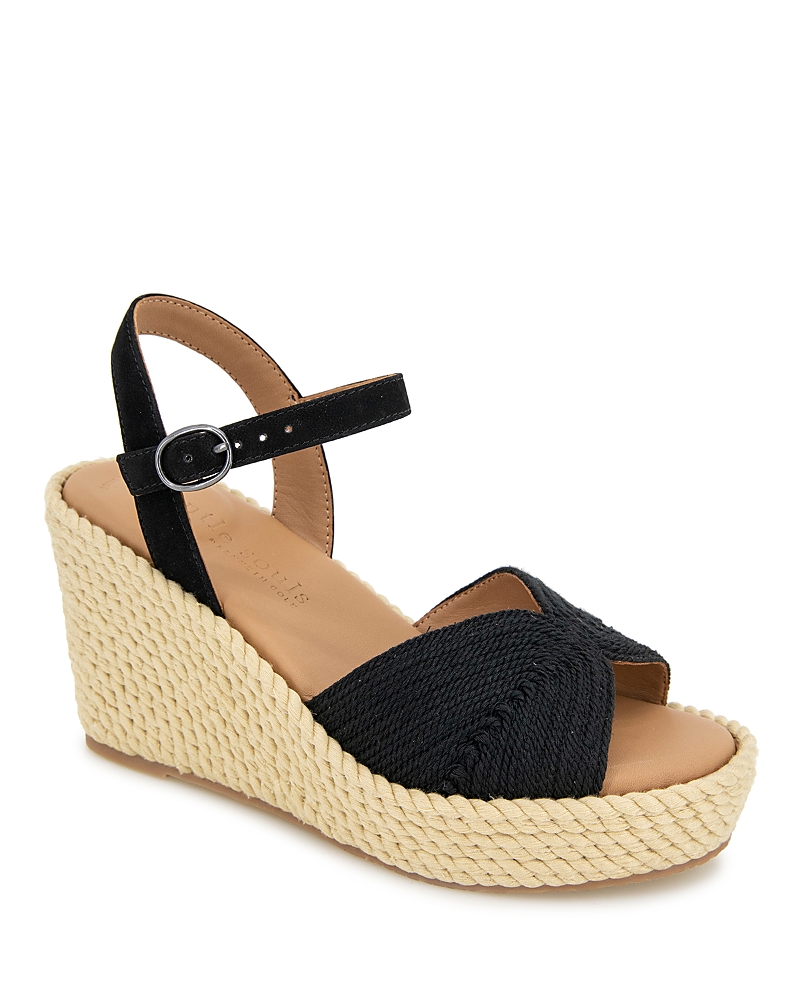 Gentle Souls By Kenneth Cole Nomi Espadrille Ankle Strap Platform Wedge Sandal In Black Fabric