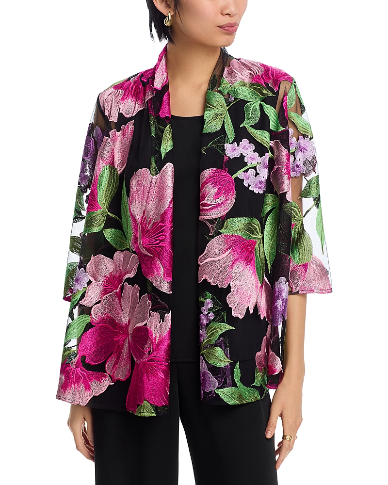 Shop Caroline Rose Embroidered Swing Cardigan In Multi/black