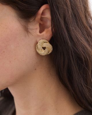 Jemma Sparkling Yellow Gold Tone Knot Stud Earrings, 1.1" diameter 