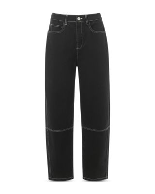 Contrast Stitch Barrel Leg Jeans in Black/White