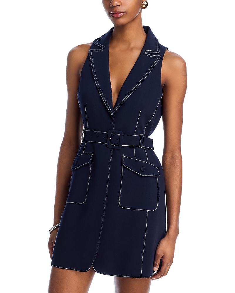 Cinq À Sept Belize Topstitch Belted Minidress In Blue