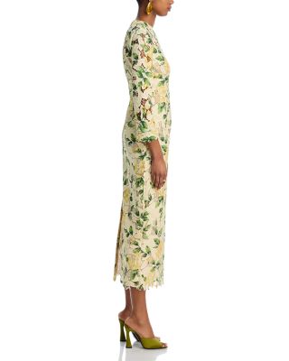 Long Sleeve Printed Garden Rose Guipure Dress