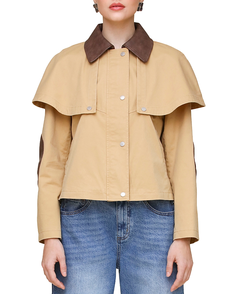 Avec Les Filles Cape Cropped Trench Jacket In Khaki