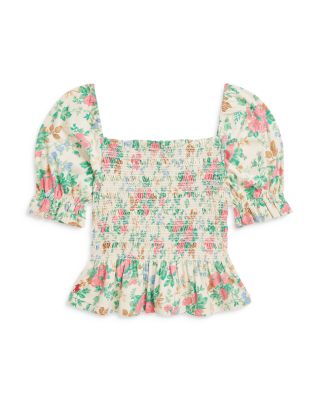 Ralph Lauren - Girls' Floral Smocked Cotton Jersey Peplum Top - Big Kid