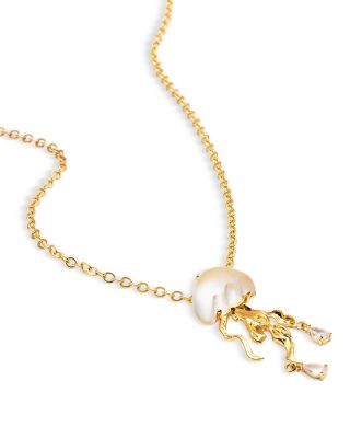 AQUA - Cubic Zirconia Jellyfish Pendant Necklace in Gold Tone, 16"-19" - Exclusive