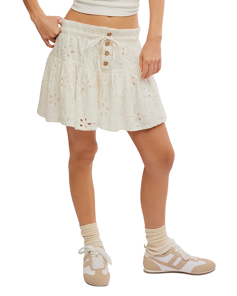 Free People Roselle Eyelet Tie Waist Miniskirt In Ivory