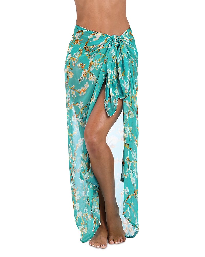 L'agence Maribel Cherry Sheer Pareo Swim Cover-up In Aqua