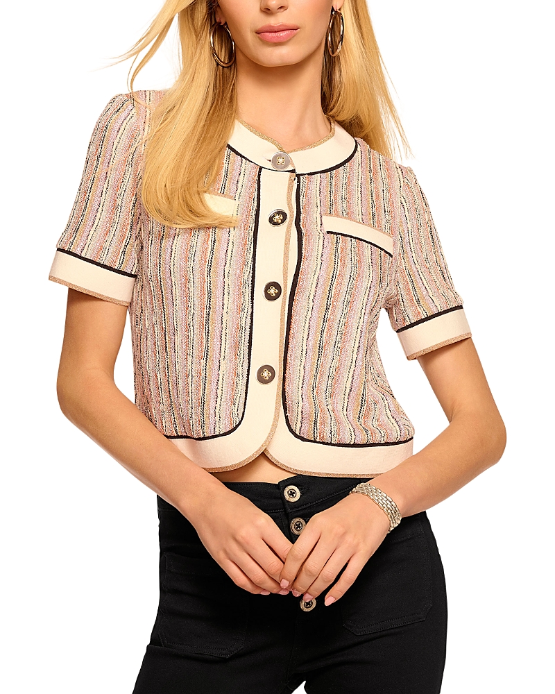 Ramy Brook Sterling Sequin Knit Short Sleeve Jacket In Sequin Stripe