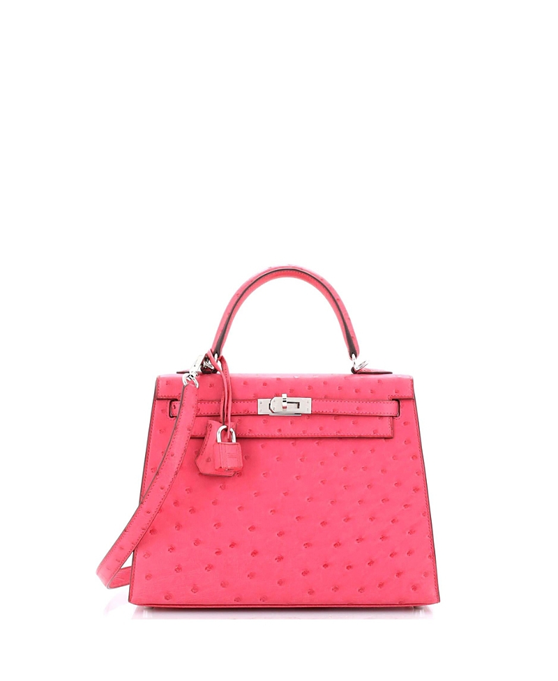 Pre-owned Pre-owned Hermes Hermes Kelly 25 Handbag Pink Ostrich With Palladium Hardware In Rose Tyrien