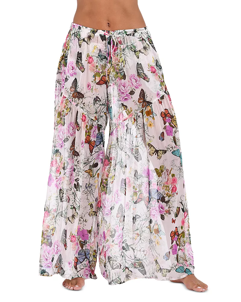 L'Agence Sharon Butterfly Wide Leg Swim Cover-Up Pants
