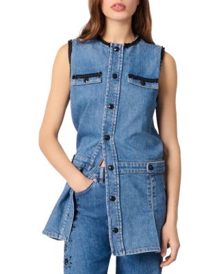Denim Dress with Embroidered Trim