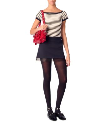 Tulle Trim Wool Blend Skirt