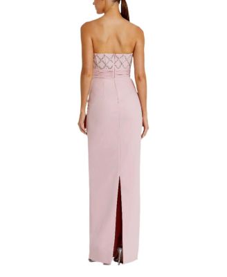 Strapless Crepe Embellished Bustier Gown with Bow