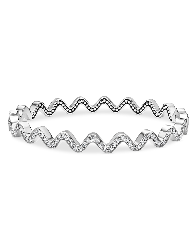 Lagos Sterling Silver Caviar Spark Diamond Wavy Bangle Bracelet In Silver