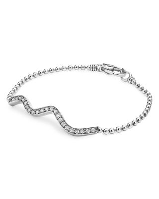 Sterling Silver Caviar Spark Diamond Wavy Bead Link Bracelet