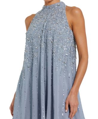 High Neck Sleeveless Sequin Embellished Trapeze Dress