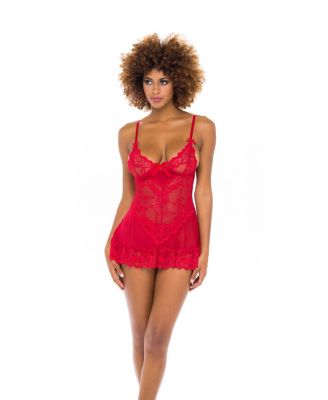Valentine Soft Cup Lace Babydoll with Bows and G-string Panty