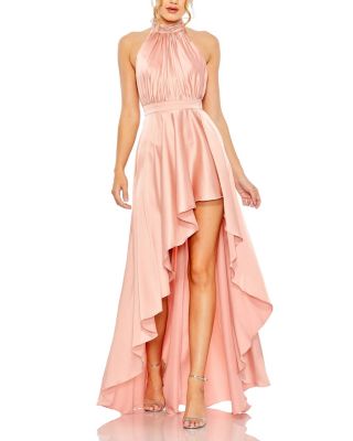 Mac Duggal - High Neck Satin High Low Gown