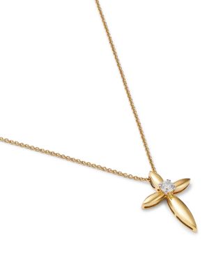 Diamond Solitaire Cross Pendant Necklace in 14K Yellow Gold, 0.20 tcw