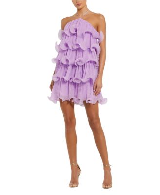 Mac Duggal - Crinkle Chiffon Tiered Ruffle Halter Mini Dress