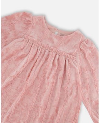 Girls' Long Sleeve Velvet Dress with Frills - Big Kid