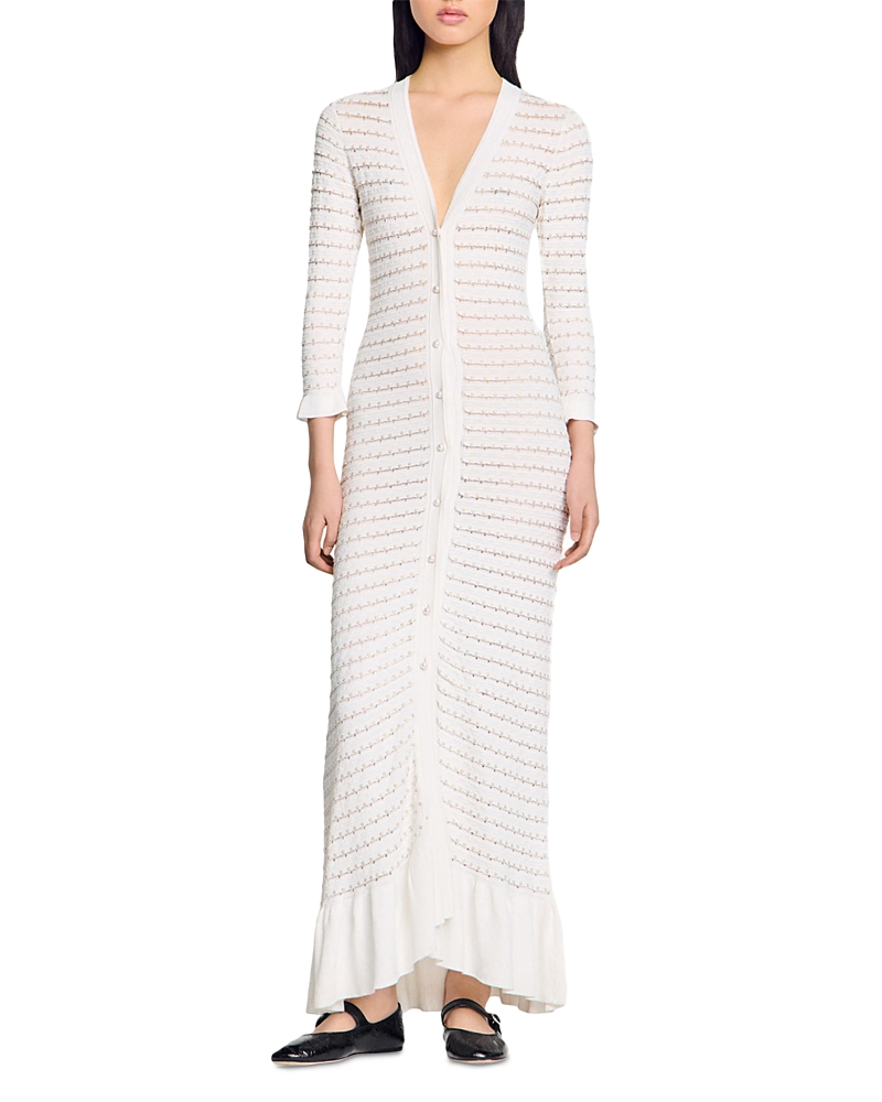Sandro Beaded Maxi Dress In Ecru