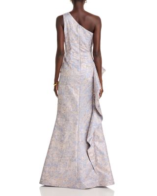 One Shoulder Side Ruched Metallic Gown