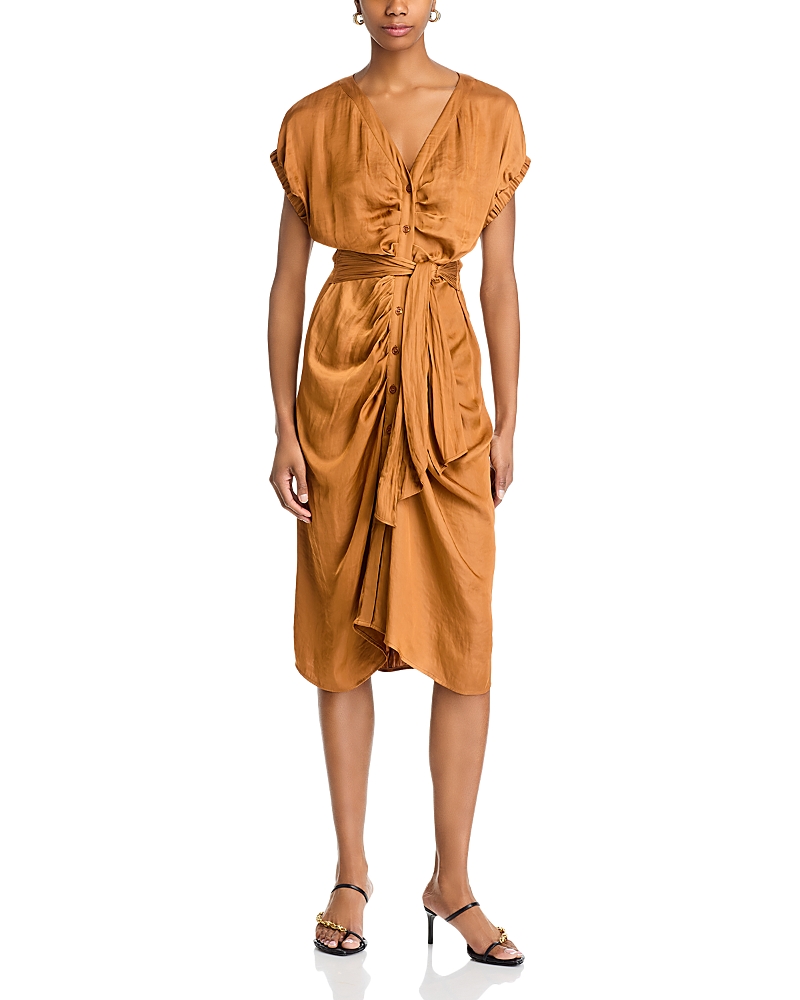 Steve Madden Bruno Tie Waist Midi Dress In Caramel Cafe