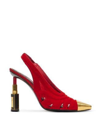 Women's Lipstick Pumps in Suede Leather and Brass