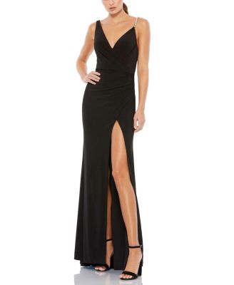 Mac Duggal - Faux Wrap Rhinestone Strap Gown