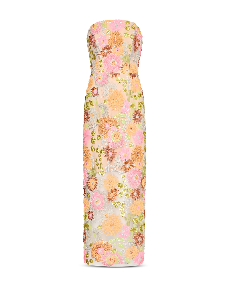 Milly Kait Sequined Strapless Dress In Orange Multi