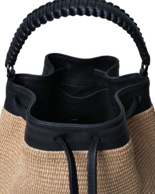 Bucket Bag Black Leather & Straw