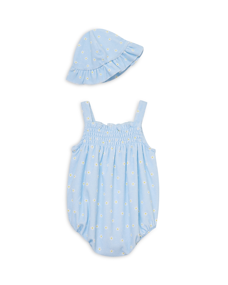 Little Me Girls' Daisies Terry Bubble Romper & Hat Set - Baby In Blue