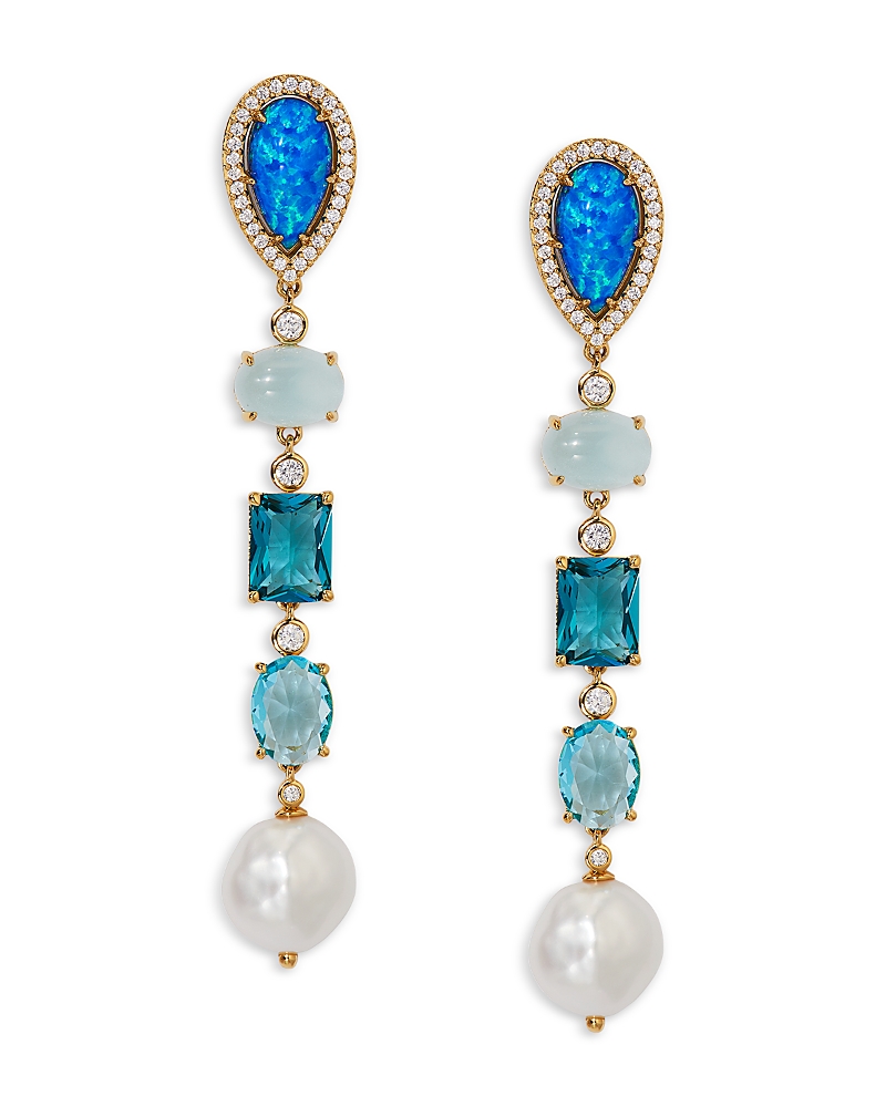 Nadri Blue Lagoon Mixed Stone Linear Drop Earrings In 18k Gold Plated In Blue
