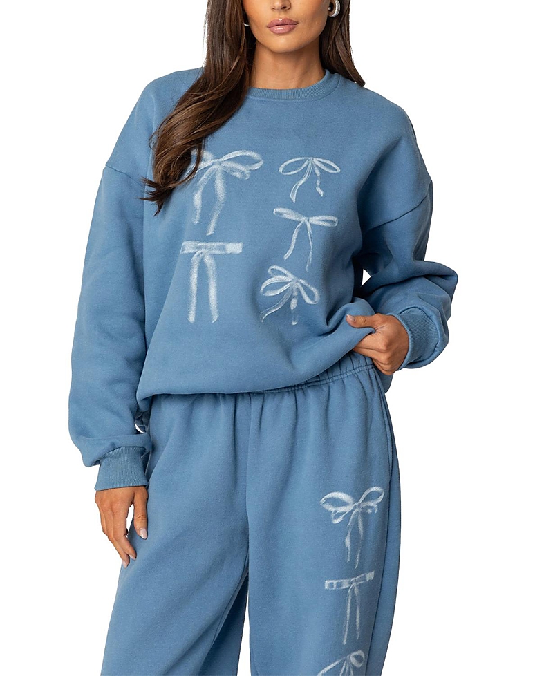 Edikted Bow Bliss Oversized Sweatshirt In Blue