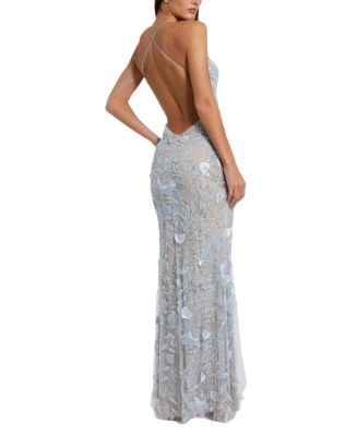Floral Embroidered Sleeveless Open Back Gown
