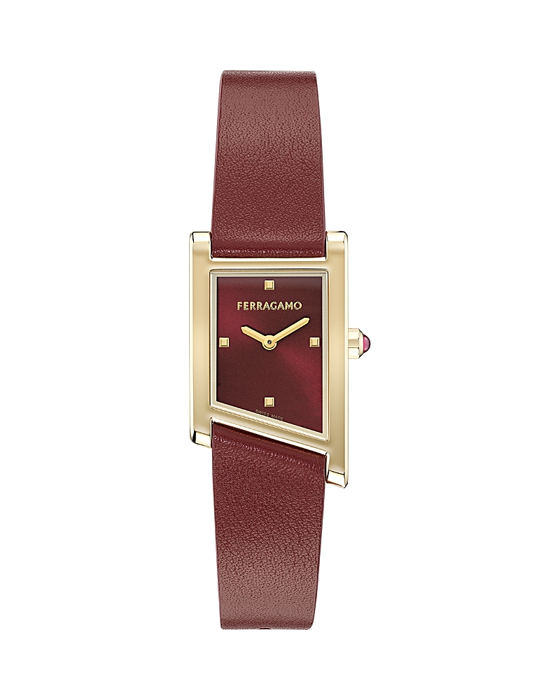 Ferragamo Women's Swiss Asymetrique Burgundy Leather Strap Watch 22x36mm In Brwon/brown