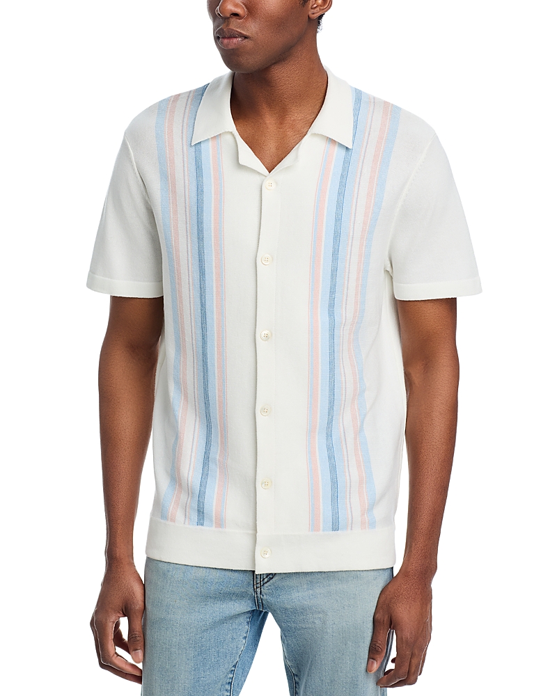 Rails Silas Stripe Knit Cotton Blend Camp Shirt In White