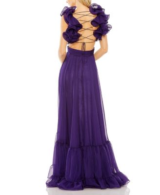 Ruffle Tiered Cut-Out Chiffon Gown