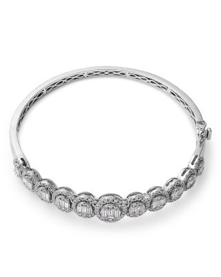 Diamond Oval Mosaic Bangle Bracelet in 14K White Gold, 3.0 tcw