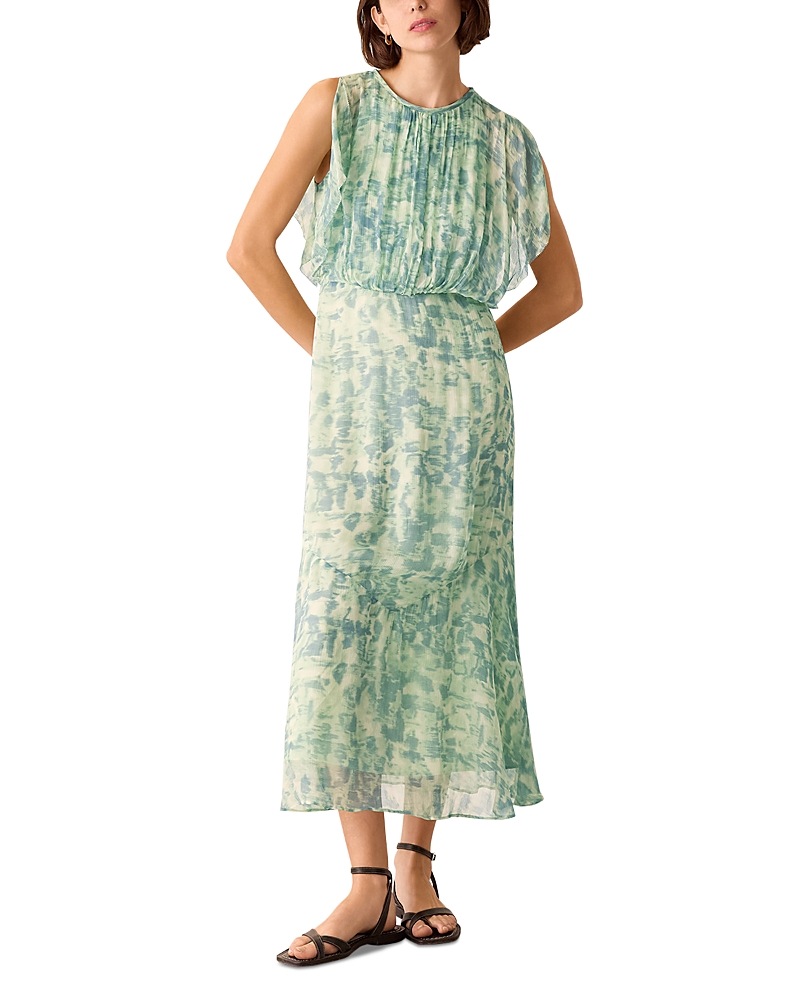 Shop Whistles Dashes Brush Marks Midi Dress In Green/multi
