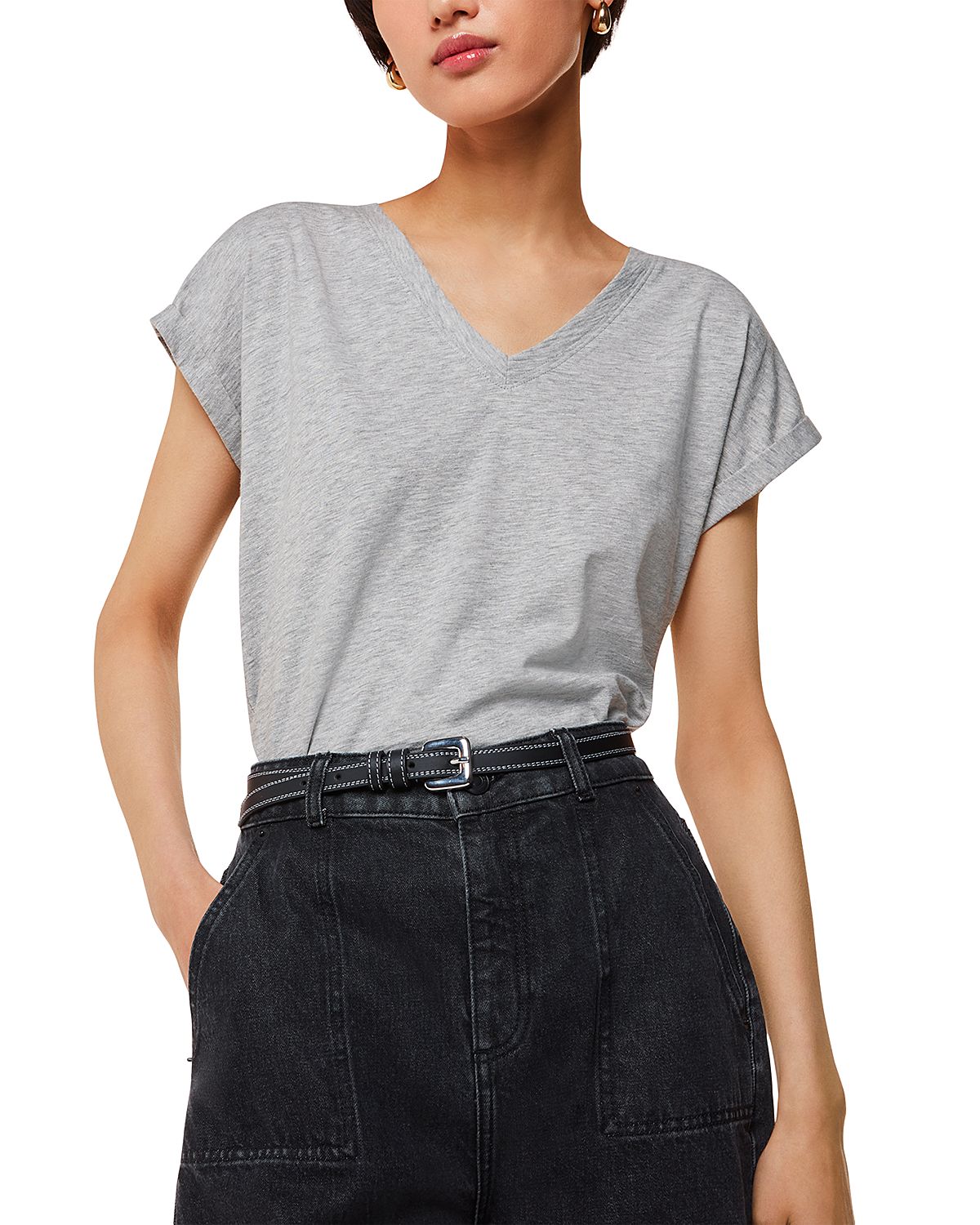 Whistles Willa V Neck Cap Sleeve Tee
