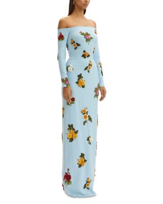 Sequinned Rose Off-the-Shoulder Gown