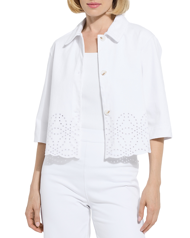 Lyssé Gem Eyelet Embroidered Denim Jacket Curvy In White