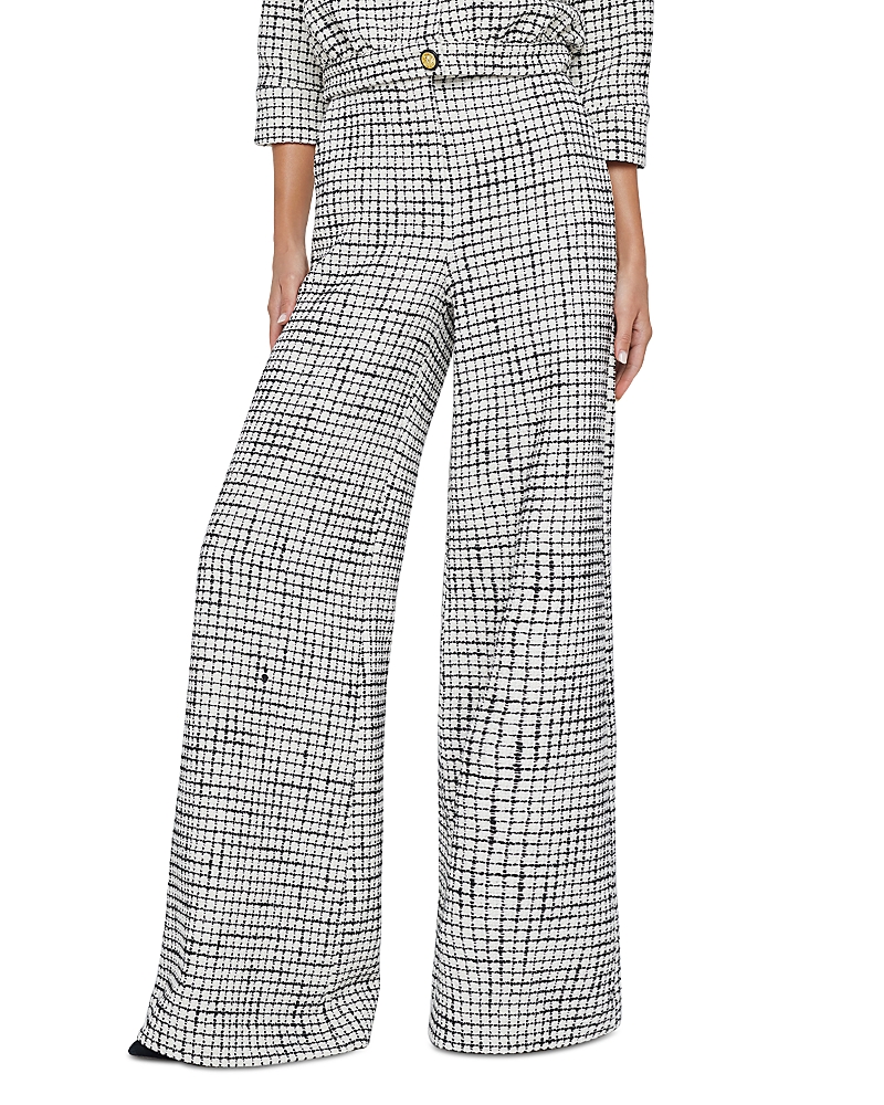 L'agence Pilar Tweed Wide-leg Pants In Ecru/black