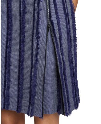 IDA Sleeveless Stripe Fringed Denim Shift Dress with Skirt Zipper Detail