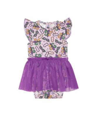 Sweet Wink - Girls' Mardi Gras Short Sleeve Tutu Bodysuit - Baby
