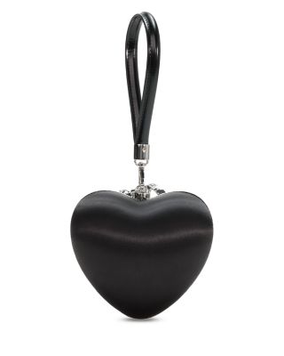 Black Satin Top Handle Heart Clutch