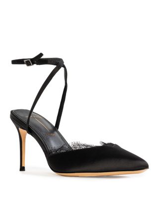 Black Suede Studio - Women's Lacey Ankle Strap Pumps