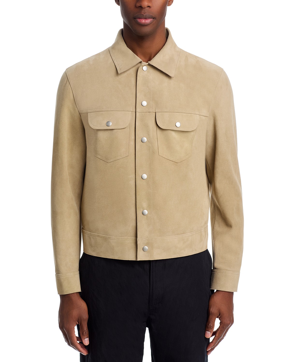 Frame Suede Trucker Jacket in Oxford Beige